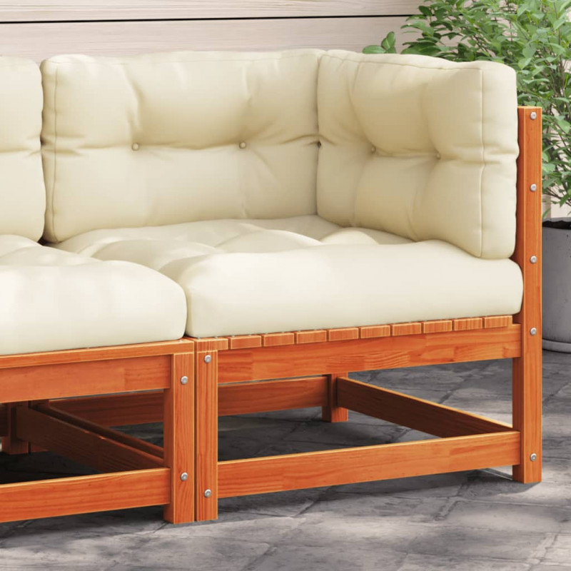 Garten-Ecksofa mit Kissen Wachsbraun Massivholz Kiefer