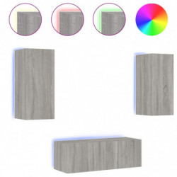 4-tlg. Wohnwand mit LED-Beleuchtung Grau Sonoma Holzwerkstoff