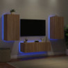 3-tlg. TV-Wohnwand mit LED-Leuchten Sonoma-Eiche