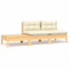 3-tlg. Garten-Lounge-Set mit Kissen in Creme Massivholz Kiefer