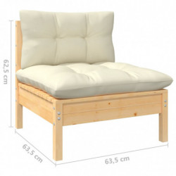 3-tlg. Garten-Lounge-Set mit Kissen in Creme Massivholz Kiefer