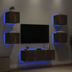 5-tlg. TV-Wohnwand mit LED-Leuchten Räuchereiche
