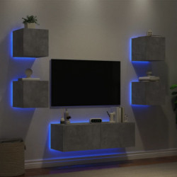 5-tlg. TV-Wohnwand mit LED-Leuchten Betongrau