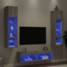 6-tlg. Wohnwand mit LED-Beleuchtung Grau Sonoma Holzwerkstoff