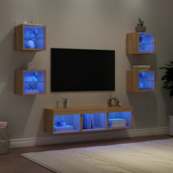 7-tlg. Wohnwand mit LED-Beleuchtung Sonoma-Eiche Holzwerkstoff