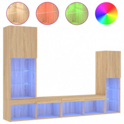 4-tlg. Wohnwand mit LED-Beleuchtung Sonoma-Eiche Holzwerkstoff