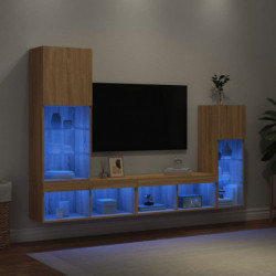 4-tlg. Wohnwand mit LED-Beleuchtung Sonoma-Eiche Holzwerkstoff