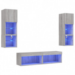 6-tlg. Wohnwand mit LED-Beleuchtung Grau Sonoma Holzwerkstoff