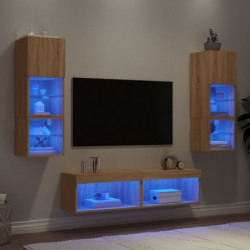 6-tlg. Wohnwand mit LED-Beleuchtung Sonoma-Eiche Holzwerkstoff