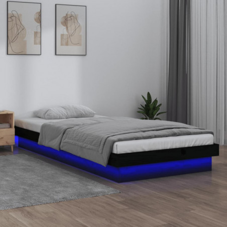 Massivholzbett mit LEDs Schwarz 90x190 cm