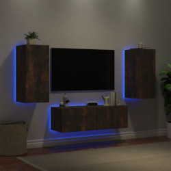 3-tlg. TV-Wohnwand mit LED-Leuchten Räuchereiche
