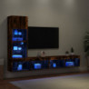 4-tlg. Wohnwand mit LED-Beleuchtung Räuchereiche Holzwerkstoff