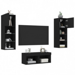 4-tlg. TV-Wohnwand mit LED-Leuchten Schwarz