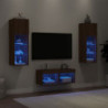 4-tlg. TV-Wohnwand mit LED-Leuchten Braun Eichen-Optik