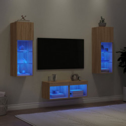 4-tlg. TV-Wohnwand mit LED-Leuchten Sonoma-Eiche
