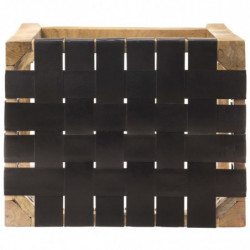 Barhocker 2 Stk. Schwarz Echtleder Massivholz Mango 46x36x60 cm