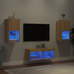 4-tlg. TV-Wohnwand mit LED-Leuchten Sonoma-Eiche