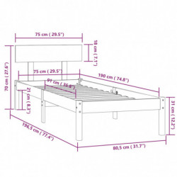 Massivholzbett Schwarz 75x190 cm