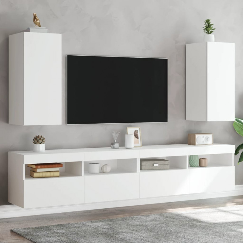 TV-Wandschränke mit LED-Leuchten 2 Stk. Weiß 30,5x35x70 cm