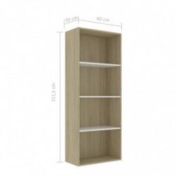 Bücherregal 4 Fächer Weiß Sonoma-Eiche 60x30x151,5Holzwerkstoff