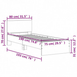 Bettgestell mit Kopfteil Braun Eiche 75x190 cm Holzwerkstoff