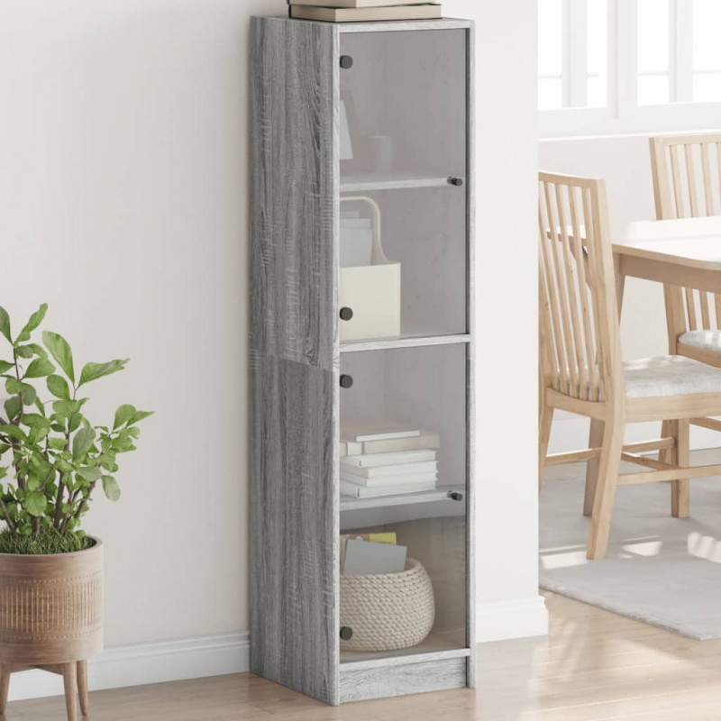 Highboard mit Glastüren Grau Sonoma 35x37x142 cm