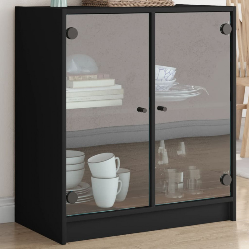 Beistellschrank mit Glastüren Schwarz 68x37x75,5 cm