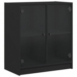 Beistellschrank mit Glastüren Schwarz 68x37x75,5 cm