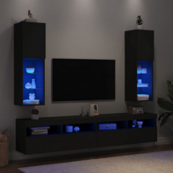 TV-Schränke mit LED-Leuchten 2 Stk. Schwarz 30,5x30x102 cm