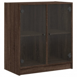 Beistellschrank mit Glastüren Braun Eichen-Optik 68x37x75,5 cm