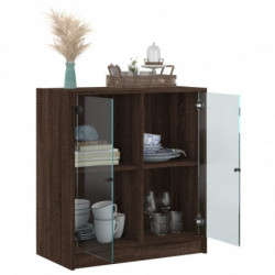 Beistellschrank mit Glastüren Braun Eichen-Optik 68x37x75,5 cm