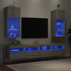 TV-Schränke mit LED-Leuchten 2 Stk. Grau Sonoma 40,5x30x90 cm