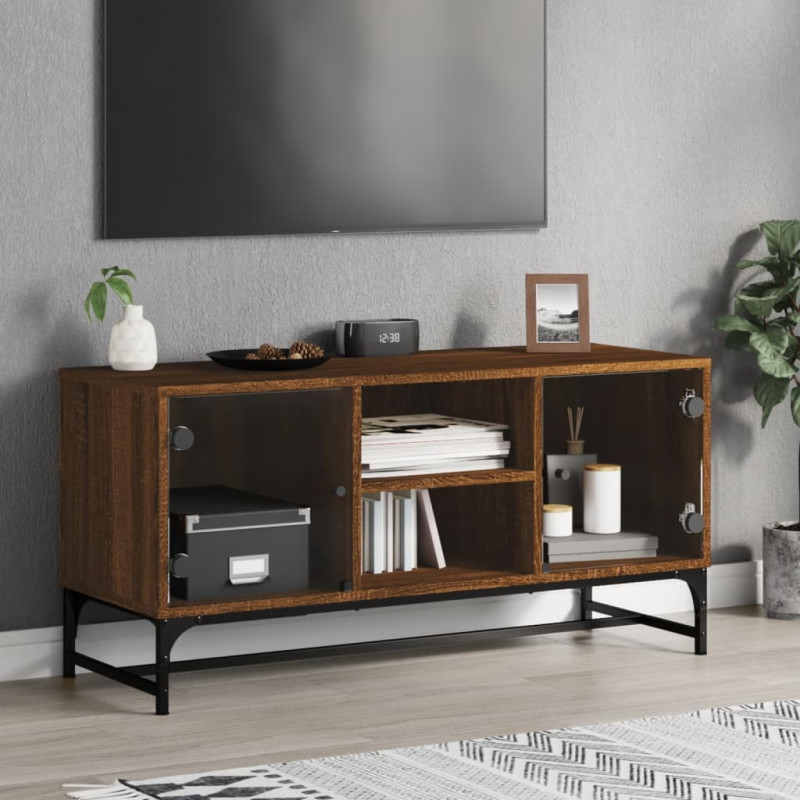 TV-Schrank mit Glastüren Braun Eichen-Optik 102x37x50 cm