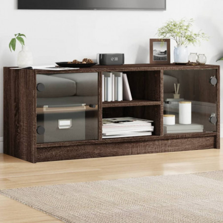 TV-Schrank mit Glastüren Braun Eichen-Optik 102x37x42 cm