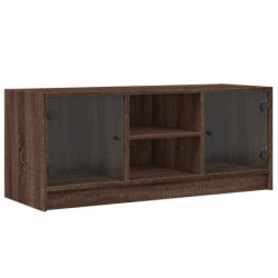 TV-Schrank mit Glastüren Braun Eichen-Optik 102x37x42 cm