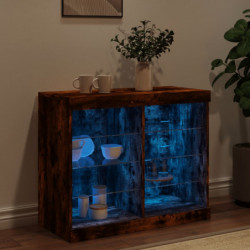 Sideboard mit LED-Leuchten Räuchereiche 81x37x67 cm