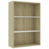 Bücherregal 3 Fächer Weiß Sonoma-Eiche 80x30x114 Holzwerkstoff