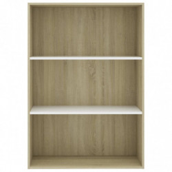 Bücherregal 3 Fächer Weiß Sonoma-Eiche 80x30x114 Holzwerkstoff