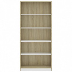 Bücherregal 5 Fächer Weiß Sonoma-Eiche 80x24x175 Holzwerkstoff