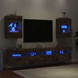 TV-Wandschränke mit LED-Leuchten 2 Stk. Räuchereiche