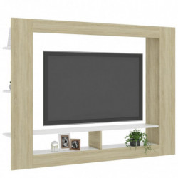 TV-Schrank Weiß und Sonoma-Eiche 152x22x113 cm Holzwerkstoff