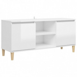 TV-Schrank mit Massivholz-Beinen Hochglanz-Weiß 103,5x35x50 cm