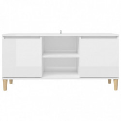 TV-Schrank mit Massivholz-Beinen Hochglanz-Weiß 103,5x35x50 cm