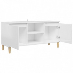 TV-Schrank mit Massivholz-Beinen Hochglanz-Weiß 103,5x35x50 cm