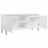 TV-Schrank mit Massivholz-Beinen Hochglanz-Weiß 103,5x35x50 cm