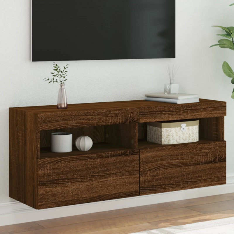 TV-Wandschrank mit LED-Leuchten Braun Eichen-Optik 100x30x40 cm