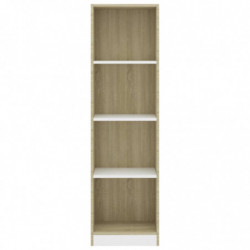 Bücherregal 4 Fächer Weiß Sonoma-Eiche 40x24x142 Holzwerkstoff