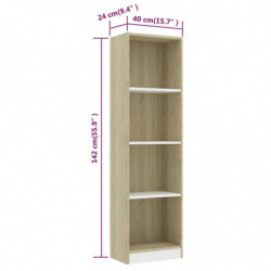 Bücherregal 4 Fächer Weiß Sonoma-Eiche 40x24x142 Holzwerkstoff