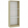 Bücherregal 3 Fächer Weiß Sonoma-Eiche 40x24x108 Holzwerkstoff