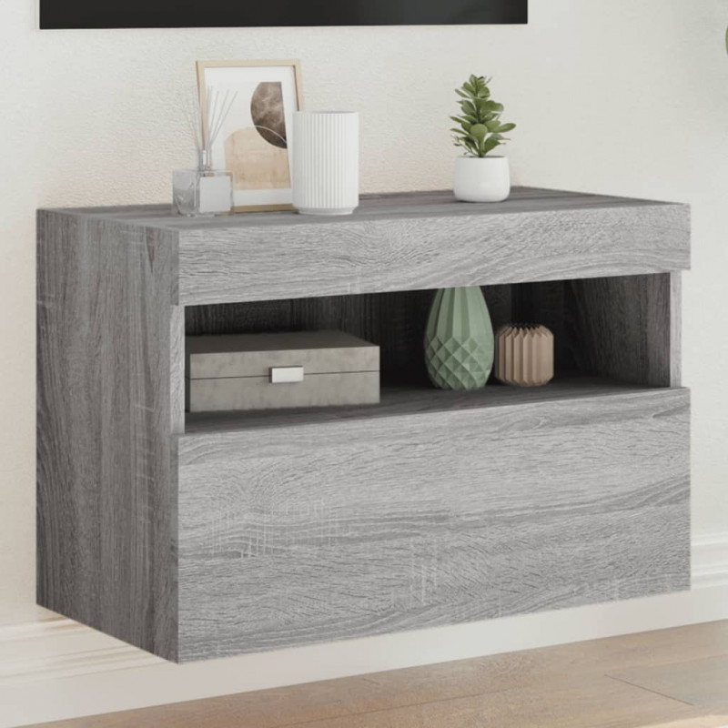 TV-Wandschrank mit LED-Leuchten Grau Sonoma 60x30x40 cm